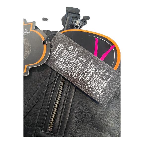 Biker Motorcycle Vest Womens Sz Med Soft Black Leather Zip Side Laces NWT Pocket - Picture 10 of 15